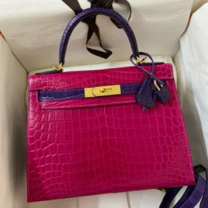 Hermes HSS Kelly 28 Sellier Bag in Scheherazade and Purple Niloticus Crocodile Shiny Skin