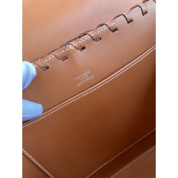 Hermes Picnic Kelly 28cm Bag in Wicker with Barenia Leather - Image 8