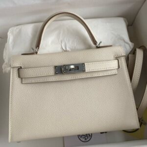 Hermes Kelly Mini II Verso Sellier Handmade Bag in Craie Epsom Calfskin