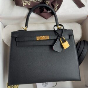 Hermes Kelly Sellier 25 Verso Handmade Bag in Black Epsom Calfskin