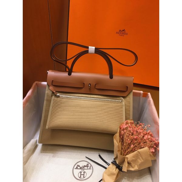 Hermes Herbag Zip 31cm Bag In Brown And Beige - Image 2
