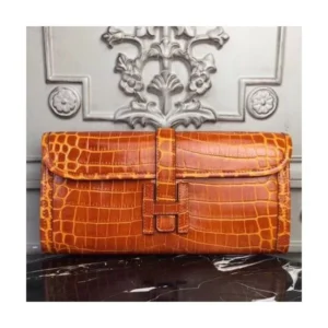 Hermes Jige Elan 29 Clutch In Orange Crocodile Leather
