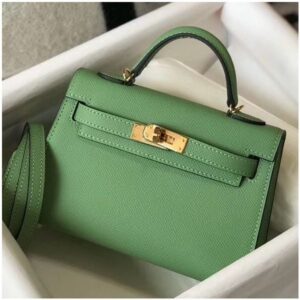Hermes Kelly Mini II Bag In Vert Criquet Epsom Leather GHW