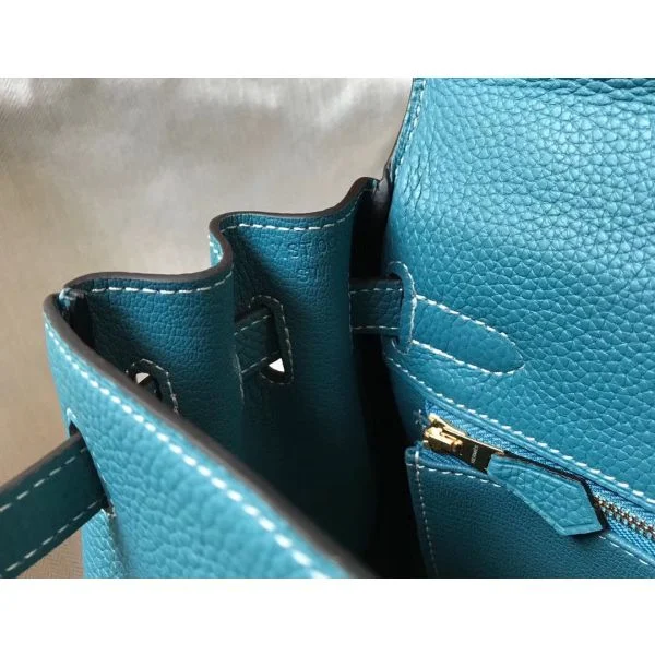 Hermes Kelly 32cm Bag In Blue Jean Clemence Leather GHW - Image 3
