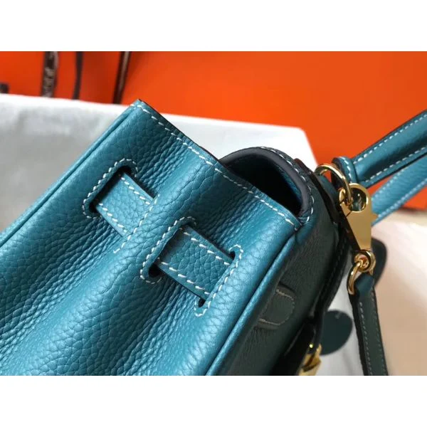 Hermes Kelly 32cm Bag In Blue Jean Clemence Leather GHW - Image 8