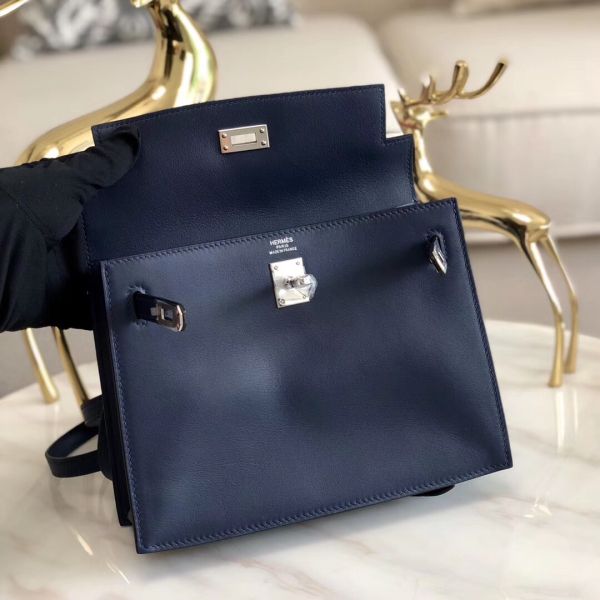 Hermes Kelly Danse Handmade Bag In Blue Swift Leather - Image 2