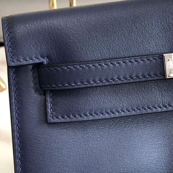 Hermes Kelly Danse Handmade Bag In Blue Swift Leather - Image 4