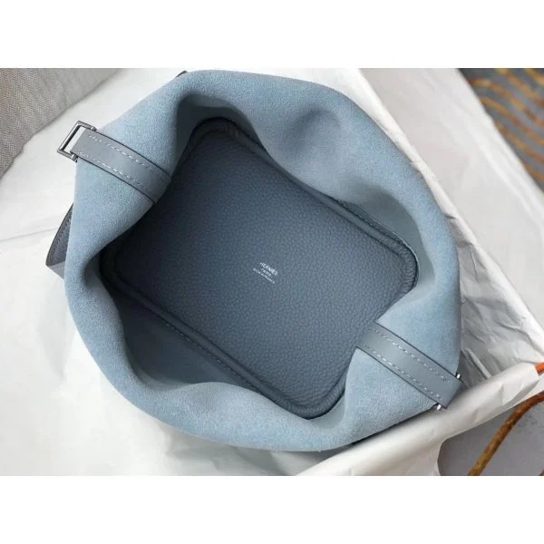 Hermes Picotin Lock 18 Bag In Blue Lin Clemence Leather - Image 2