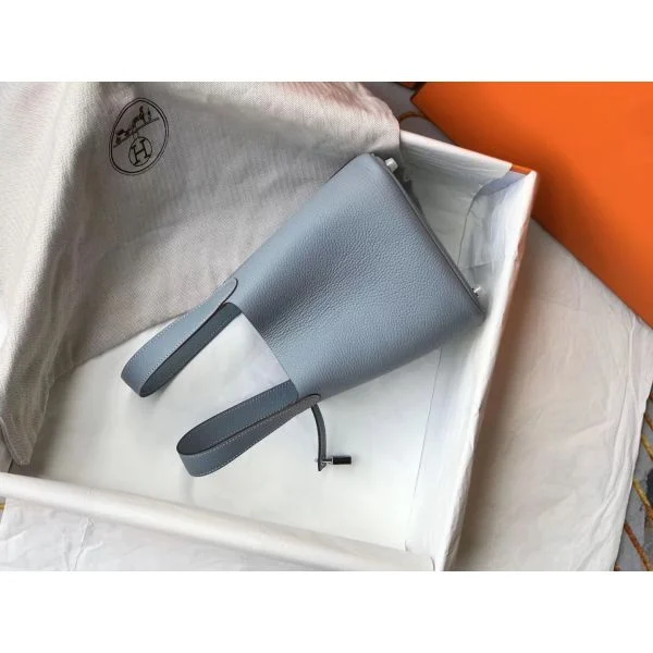 Hermes Picotin Lock 18 Bag In Blue Lin Clemence Leather - Image 6