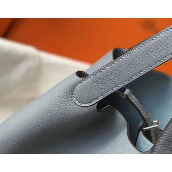 Hermes Picotin Lock 18 Bag In Blue Lin Clemence Leather - Image 7