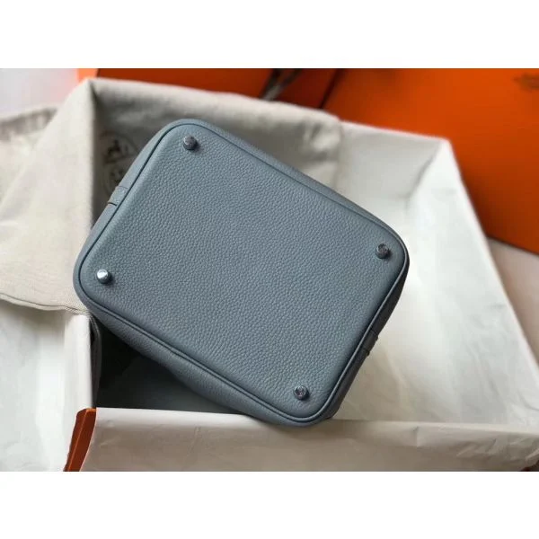 Hermes Picotin Lock 22 Bag In Blue Lin Clemence Leather - Image 3