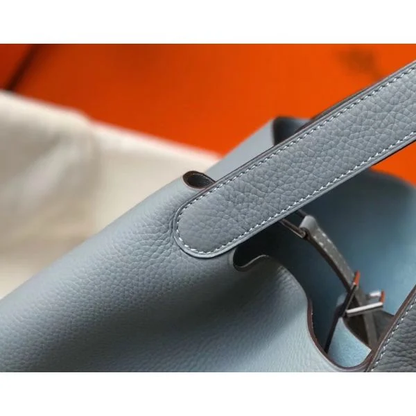 Hermes Picotin Lock 22 Bag In Blue Lin Clemence Leather - Image 6