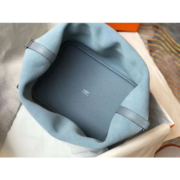 Hermes Picotin Lock 22 Bag In Blue Lin Clemence Leather - Image 7