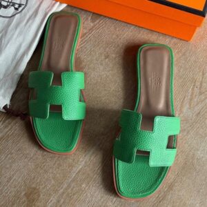 Hermes Oran Slide Sandals in Bambou Clemence Leather
