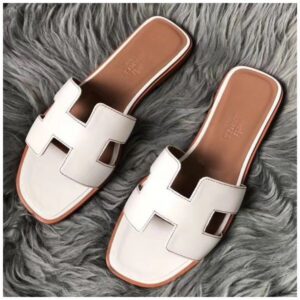Hermes Oran Sandals In White Swift Leather