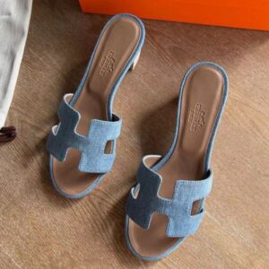 Hermes Oasis Sandals in Blue Denim