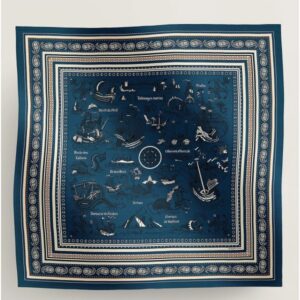 Hermes Blue Tatouages Marins Bandana Shawl 140