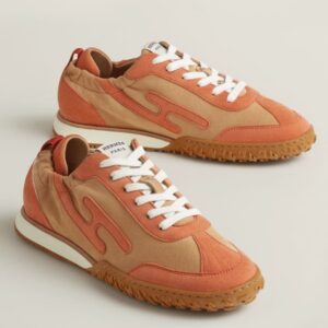 Hermes Women's Jet Sneakers in Beige/Orange Suede Leather