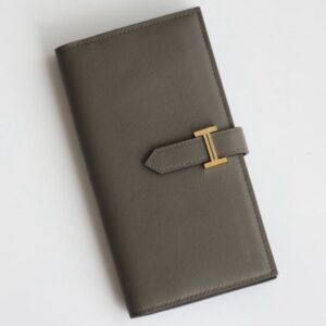 Hermes Bearn Long Handmade Wallet in Etain Swift Calfskin
