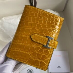 Hermes Bearn Compact Wallet in Jaune Ambre Shiny Alligator Leather