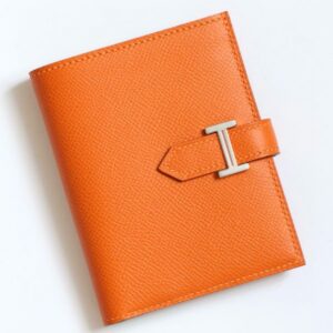 Hermes Bearn Compact Verso Handmade Wallet in Orange Epsom Calfskin